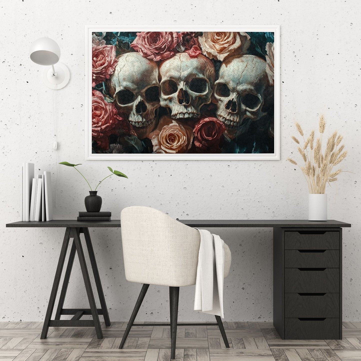 1000-Piece Skull and Rose Art Puzzle - Premium Wooden Puzzle with Precision Fit, 75cm x 50cm