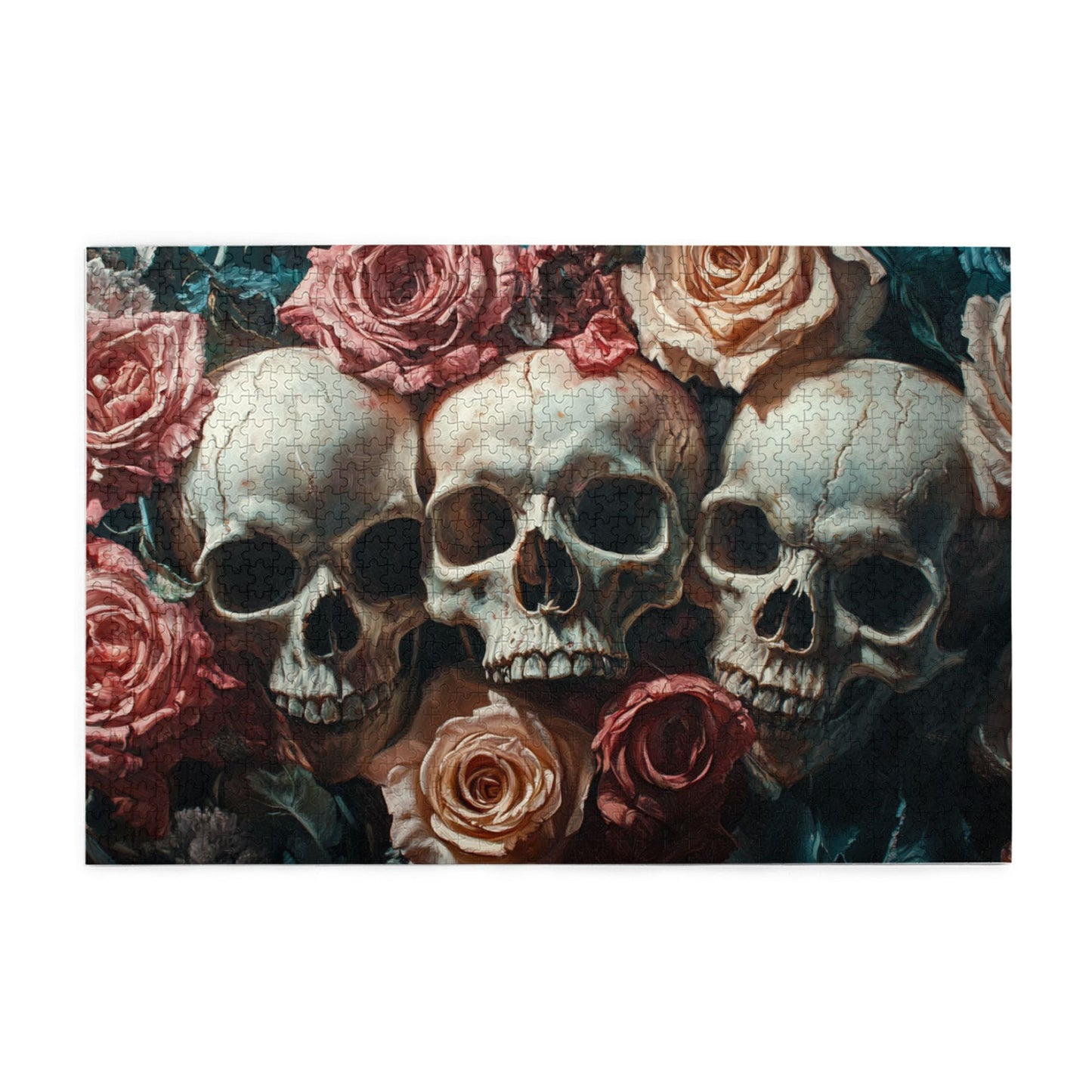 1000-Piece Skull and Rose Art Puzzle - Premium Wooden Puzzle with Precision Fit, 75cm x 50cm