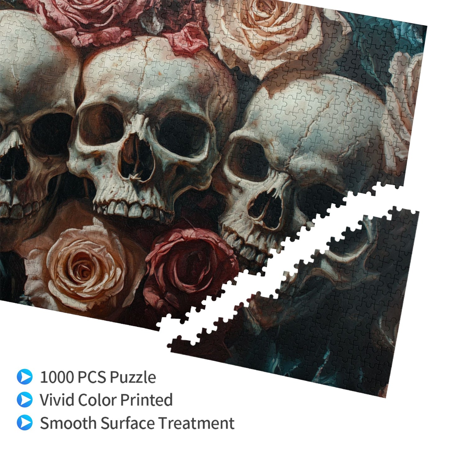 1000-Piece Skull and Rose Art Puzzle - Premium Wooden Puzzle with Precision Fit, 75cm x 50cm