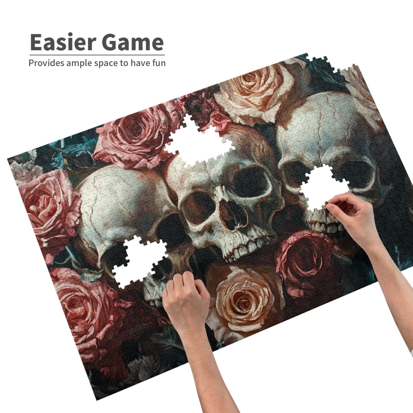 1000-Piece Skull and Rose Art Puzzle - Premium Wooden Puzzle with Precision Fit, 75cm x 50cm