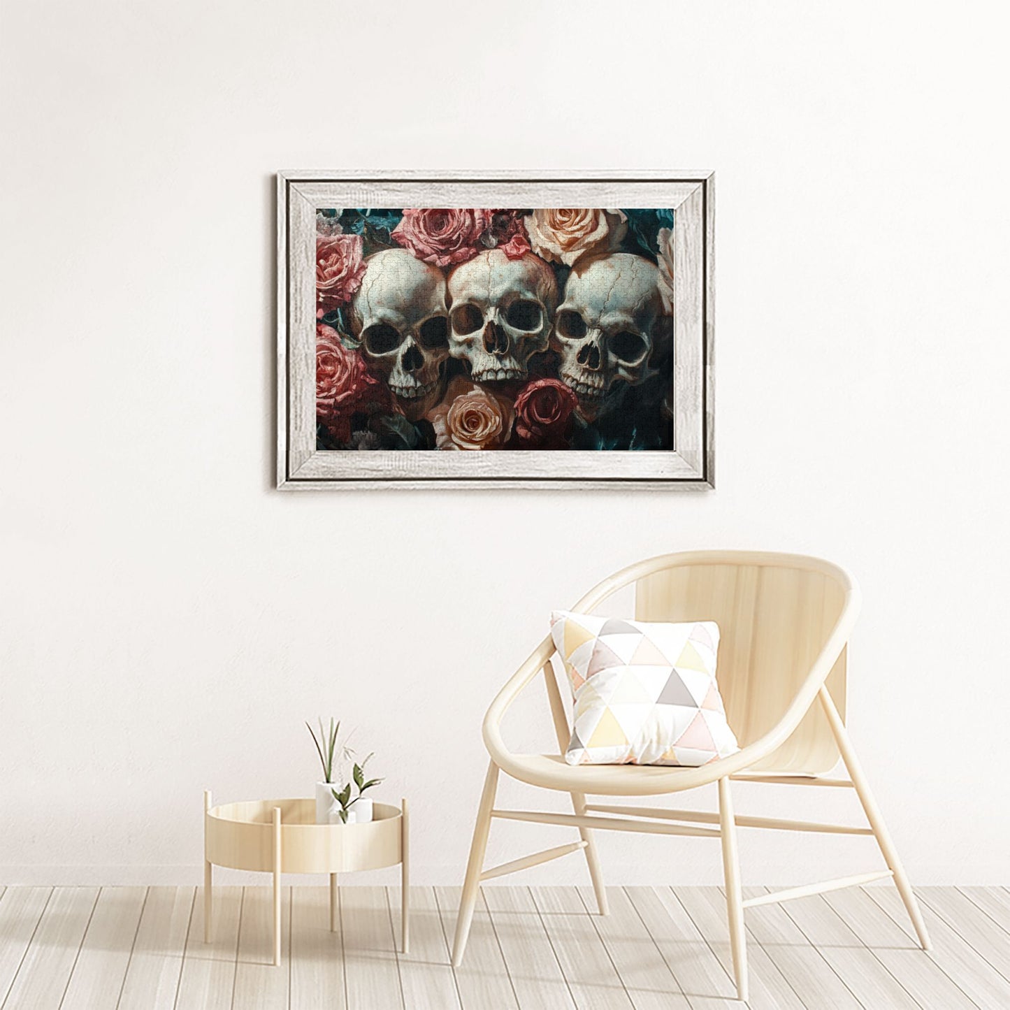 1000-Piece Skull and Rose Art Puzzle - Premium Wooden Puzzle with Precision Fit, 75cm x 50cm