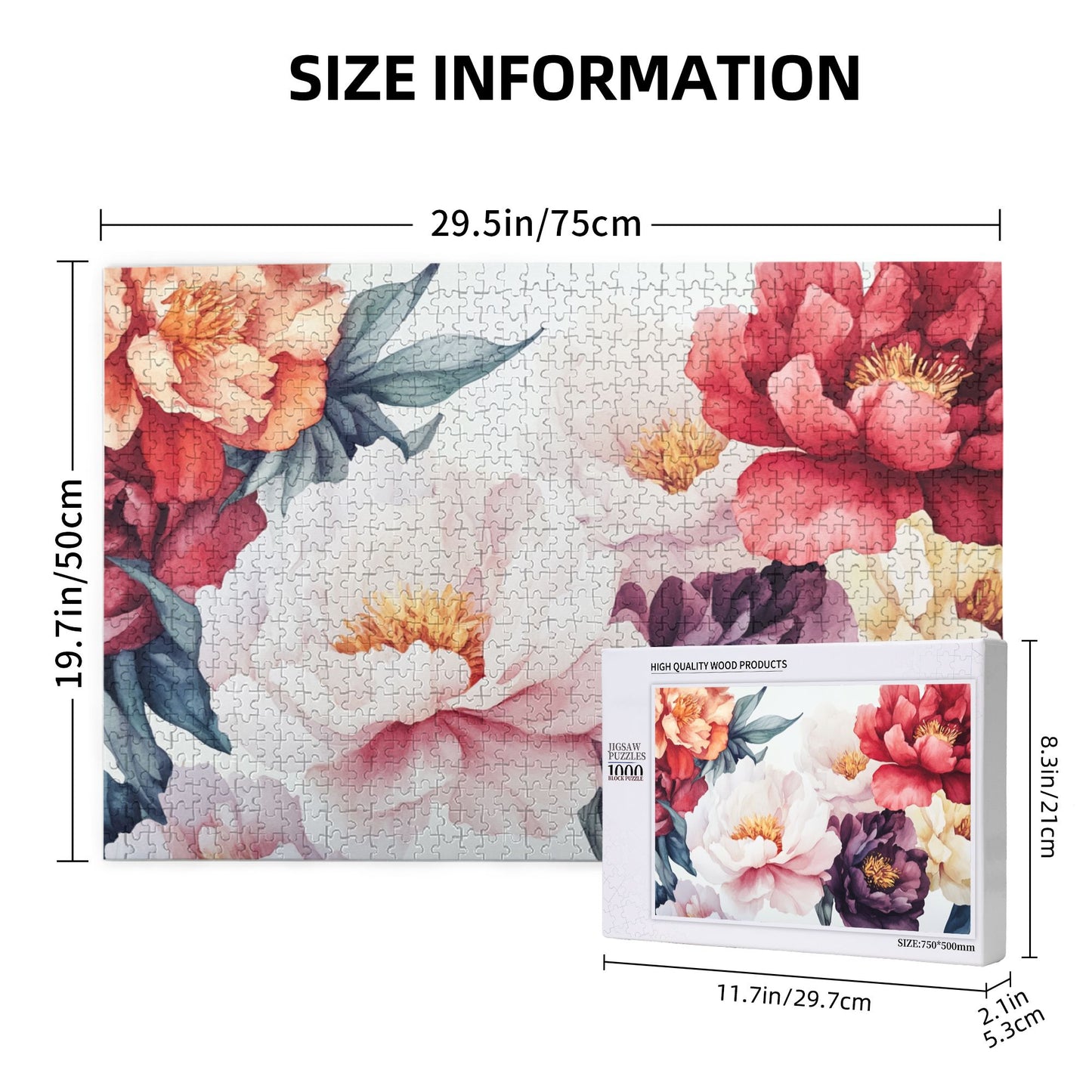 1000-Piece Elegant Floral Art Puzzle - Premium Wooden Puzzle with Precision Fit, 75cm x 50cm