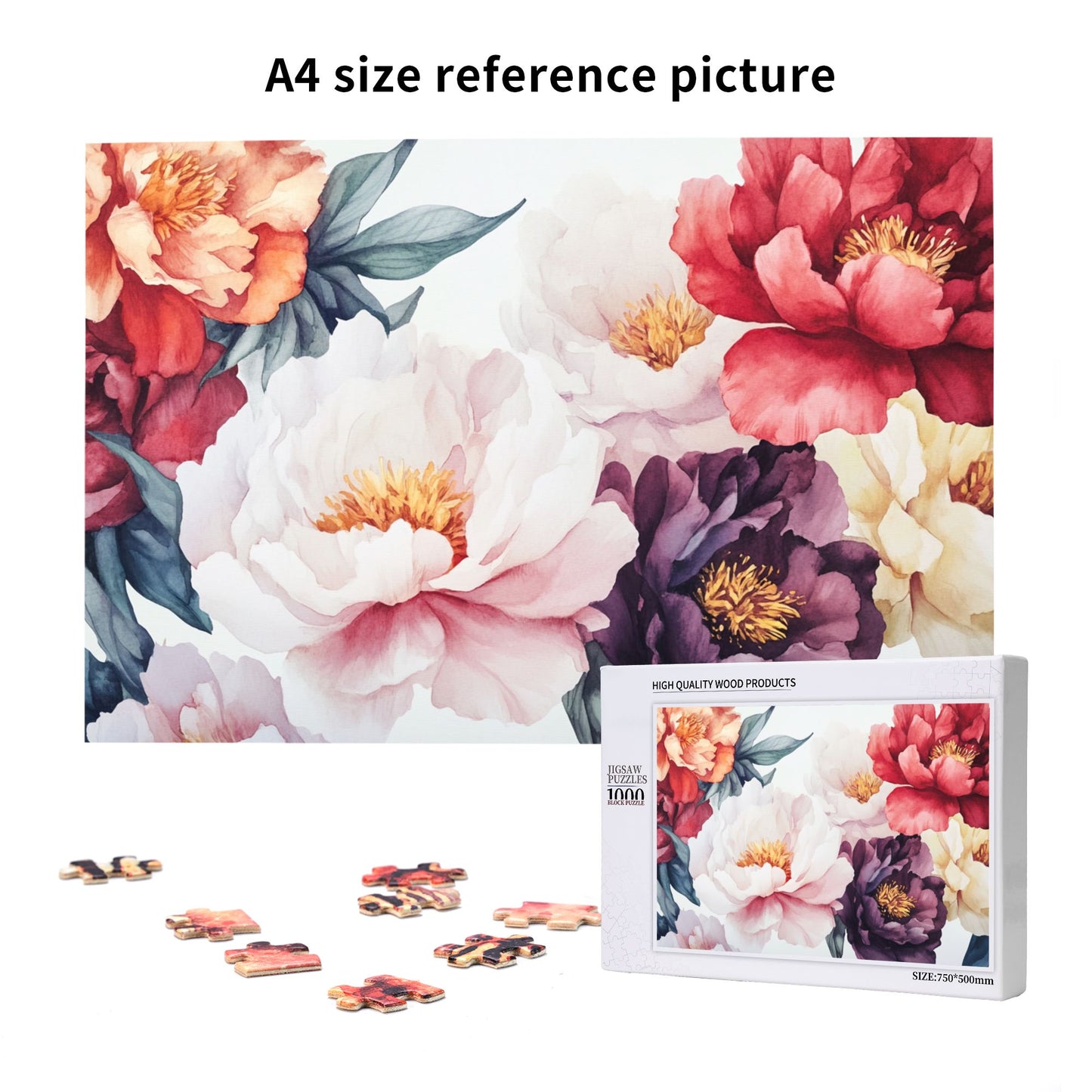 1000-Piece Elegant Floral Art Puzzle - Premium Wooden Puzzle with Precision Fit, 75cm x 50cm