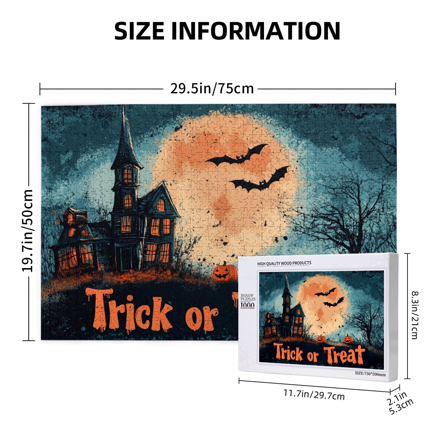 1000-Piece Halloween Theme Puzzle - Premium Wooden Puzzle with Precision Fit, 75cm x 50cm