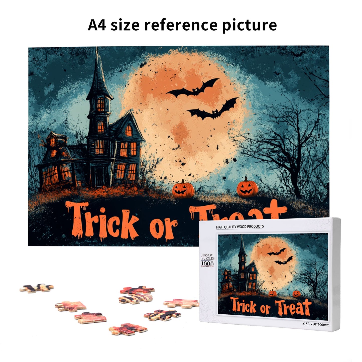 1000-Piece Halloween Theme Puzzle - Premium Wooden Puzzle with Precision Fit, 75cm x 50cm