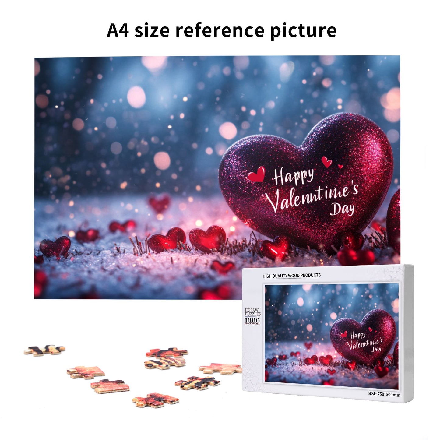 1000-Piece Valentine's Day Puzzle - Premium Wooden Puzzle, Romantic Design, Precision Fit, 75cm x 50cm