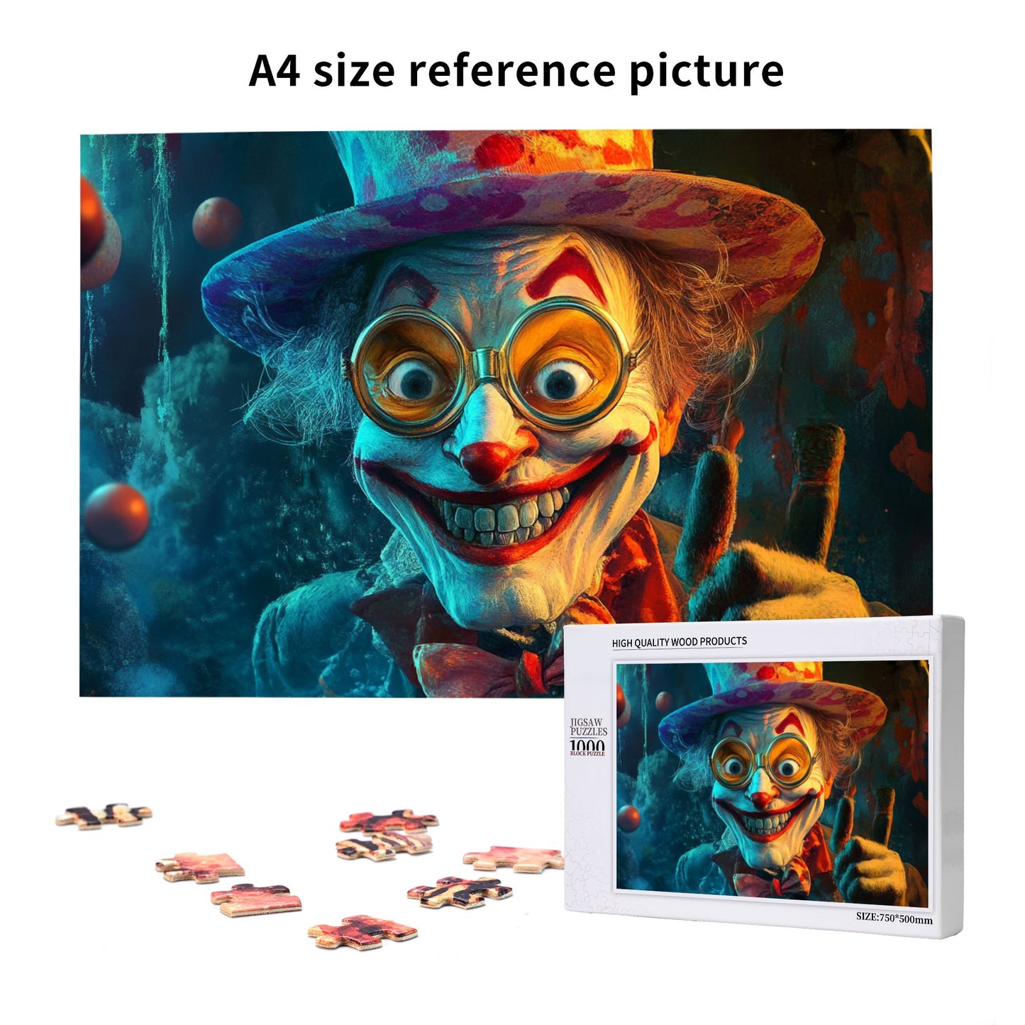 1000-Piece Creepy Clown Puzzle - Premium Wooden Puzzle with Precision Fit, 75cm x 50cm