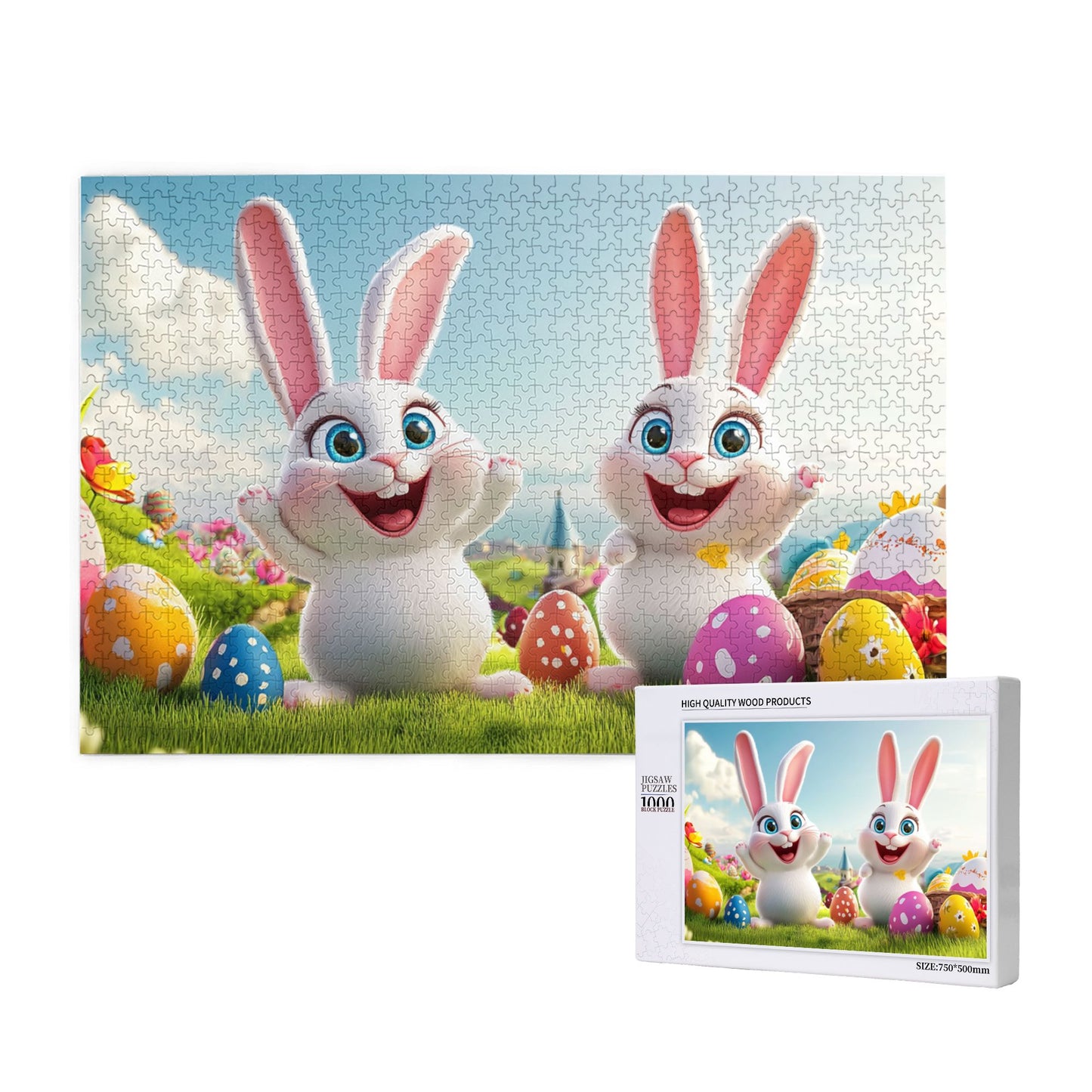 1000-Piece Easter Bunny Puzzle - Premium Wooden Puzzle, Vibrant Colors, Precision Fit, 75cm x 50cm