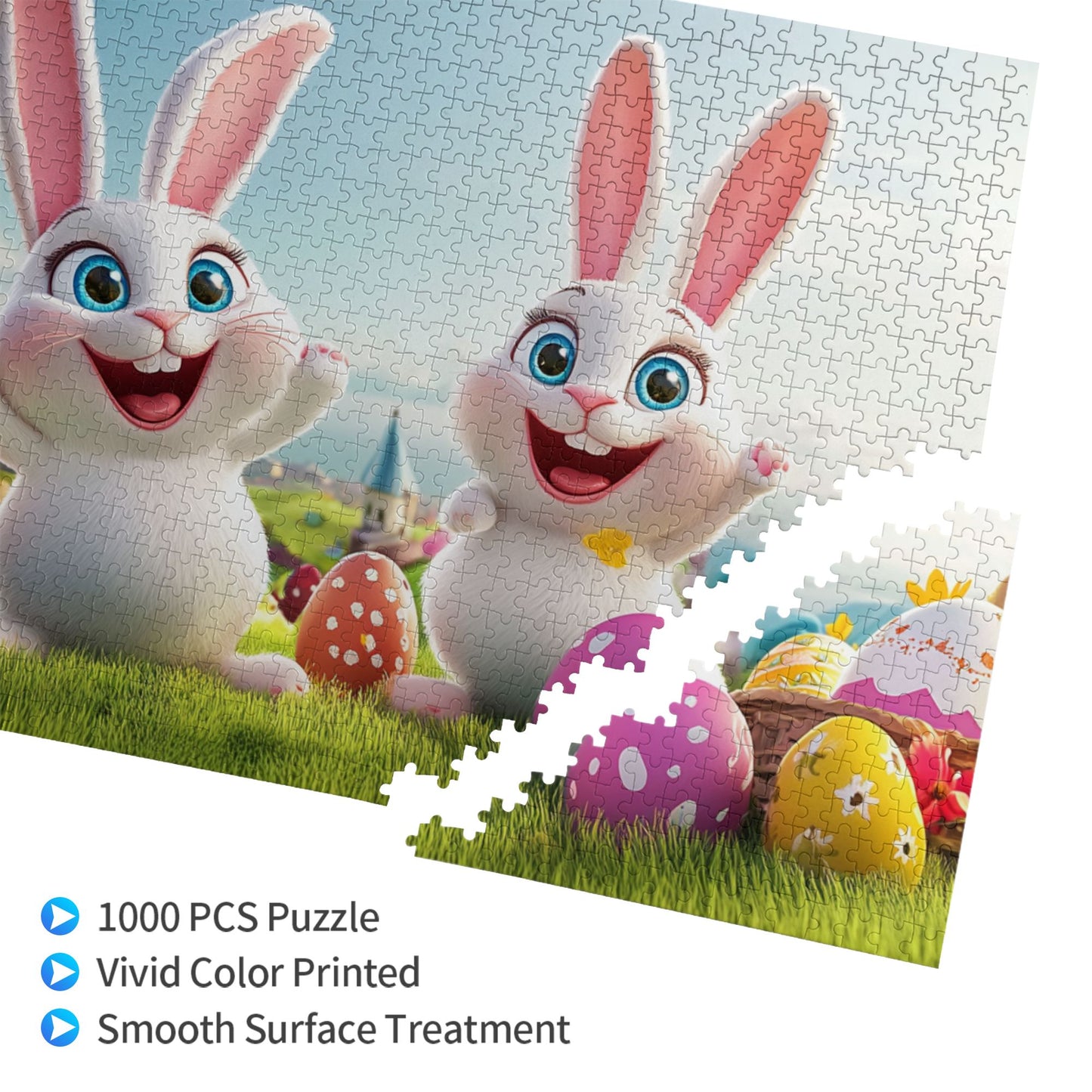 1000-Piece Easter Bunny Puzzle - Premium Wooden Puzzle, Vibrant Colors, Precision Fit, 75cm x 50cm