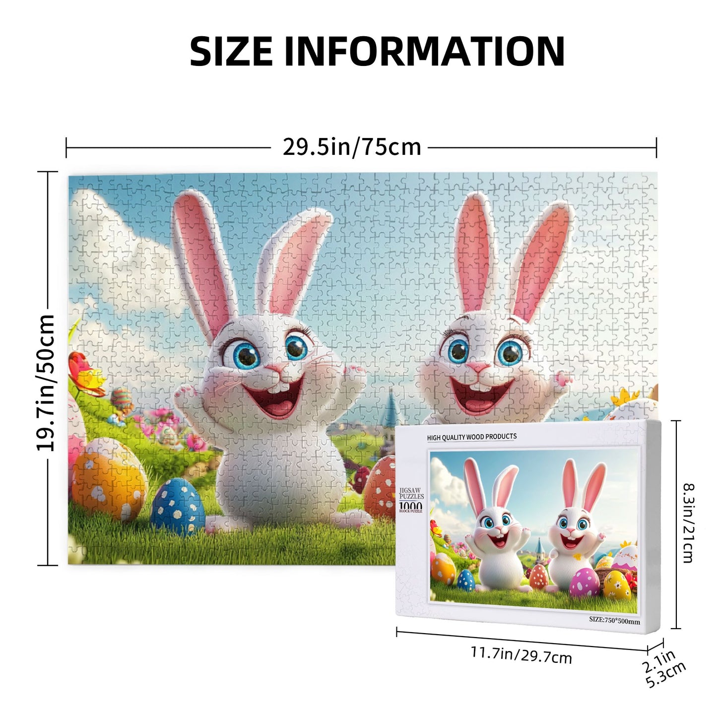 1000-Piece Easter Bunny Puzzle - Premium Wooden Puzzle, Vibrant Colors, Precision Fit, 75cm x 50cm