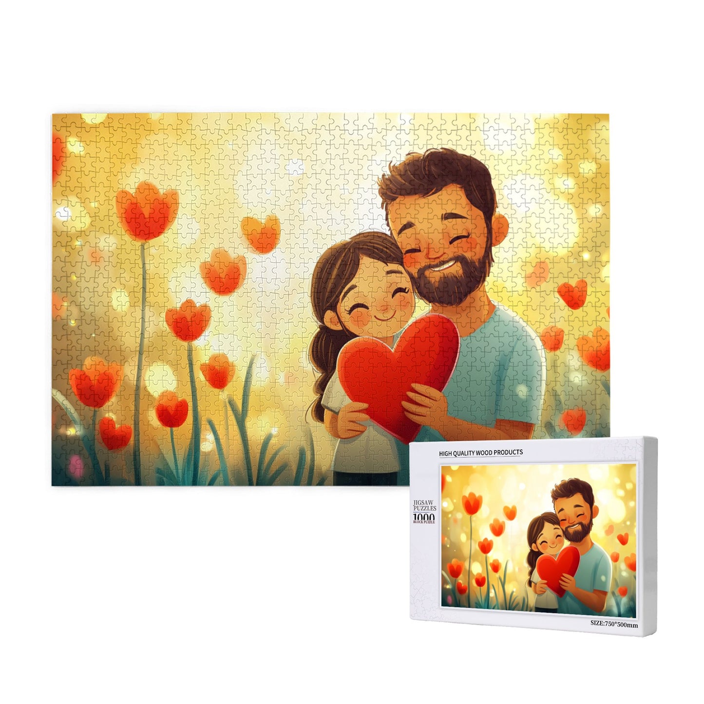 1000-Piece Heartwarming Father-Daughter Puzzle - Premium Wooden Puzzle, Family Design, Precision Fit, 75cm x 50cm