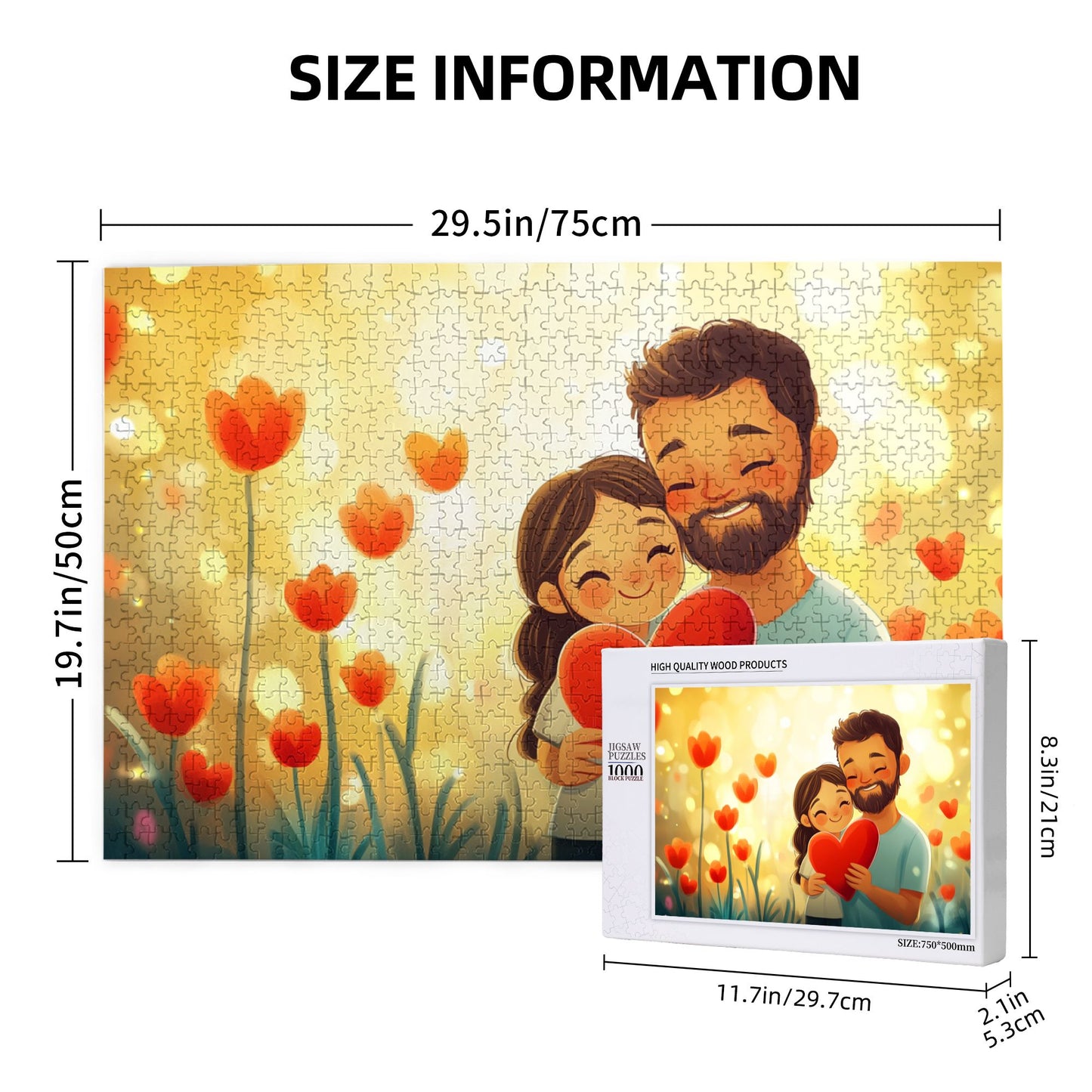 1000-Piece Heartwarming Father-Daughter Puzzle - Premium Wooden Puzzle, Family Design, Precision Fit, 75cm x 50cm