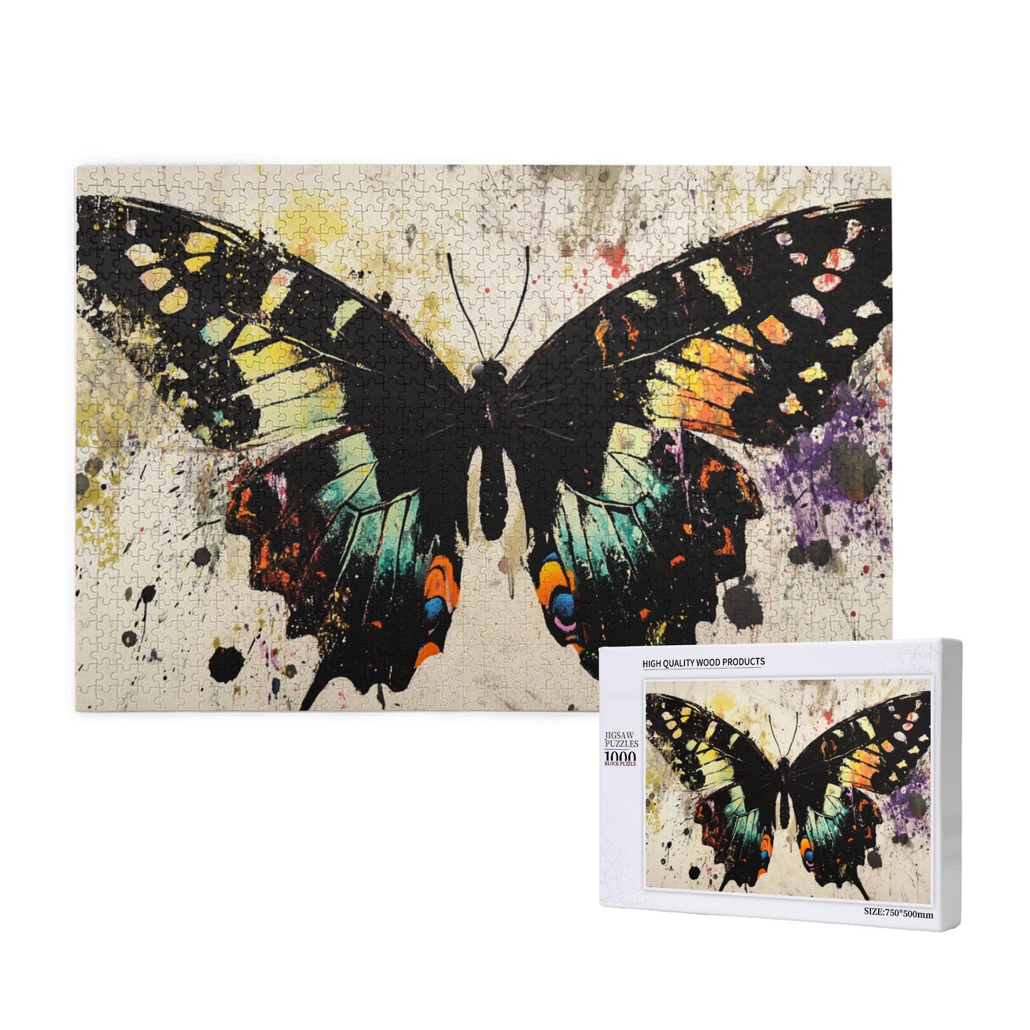 1000-Piece Butterfly Art Puzzle - Premium Wooden Puzzle, Unique Design, Precision Fit, 75cm x 50cm