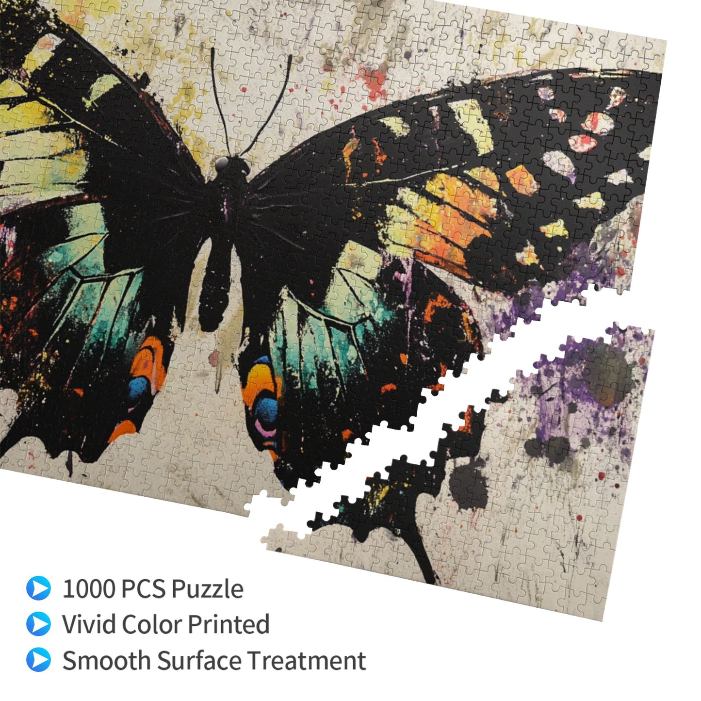 1000-Piece Butterfly Art Puzzle - Premium Wooden Puzzle, Unique Design, Precision Fit, 75cm x 50cm