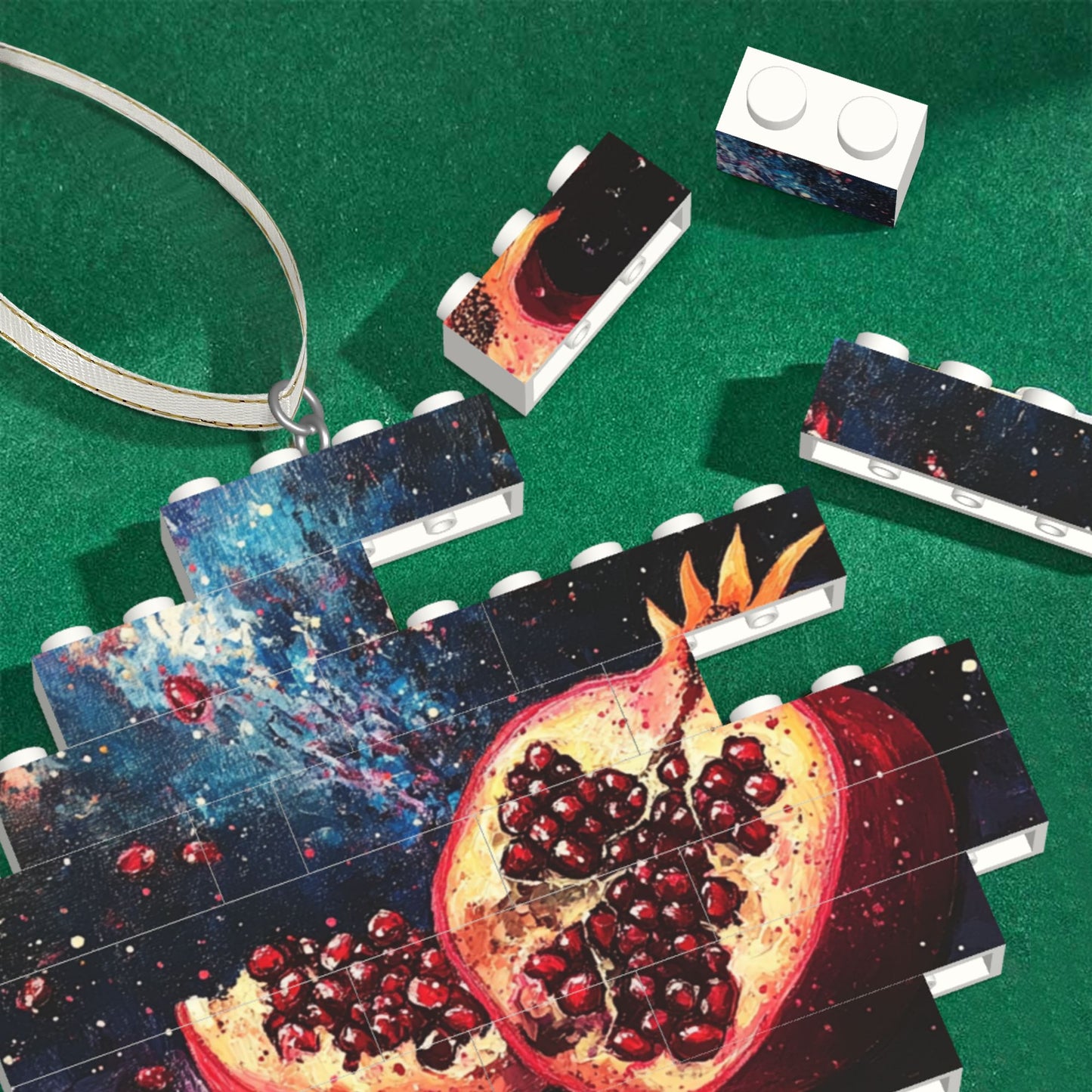 Pomegranate-Themed Mini Puzzle Keychain - 22 Plastic Pieces, Portable Creative Souvenir, 9.5cm x 8.8cm